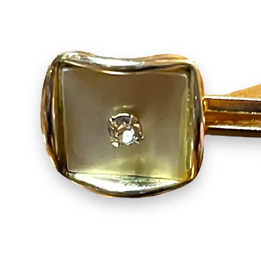 Vintage Cufflinks and Tie Bar Gold Tone Mother of Pearl Rhinestone Wave Edge